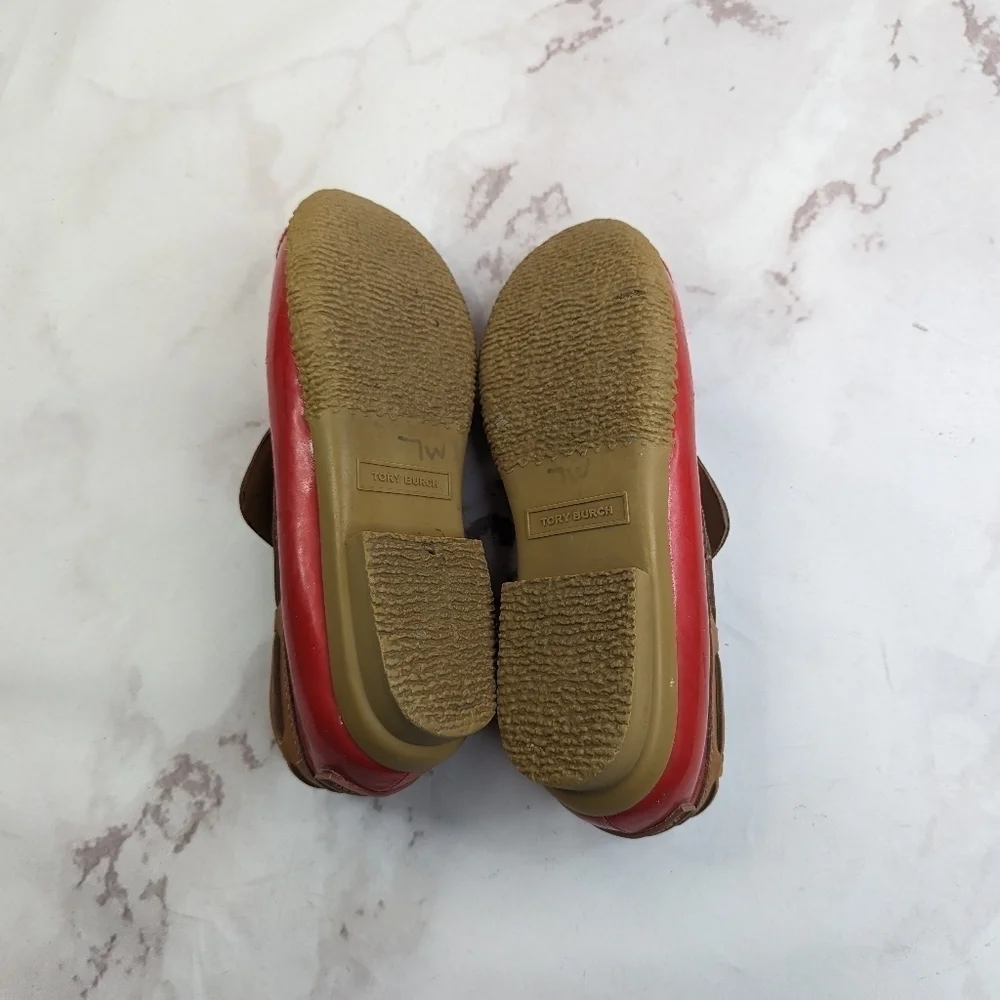 Tory Burch Loafer Women 9 39 Red Bean Boot Wellie Slip On Shoe Leather Rain Boat